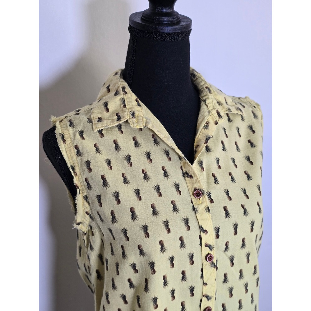 Maison Scotch Womens Sleeveless Pineapple Print Shirt Dress Yellow Size 1 resort - Picture 3 of 10
